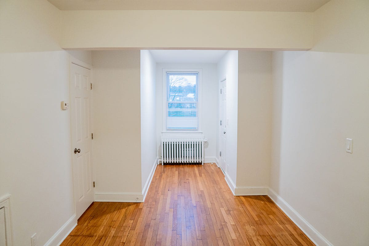 Clean look at living room renovated inside an apartment located in Washington DC