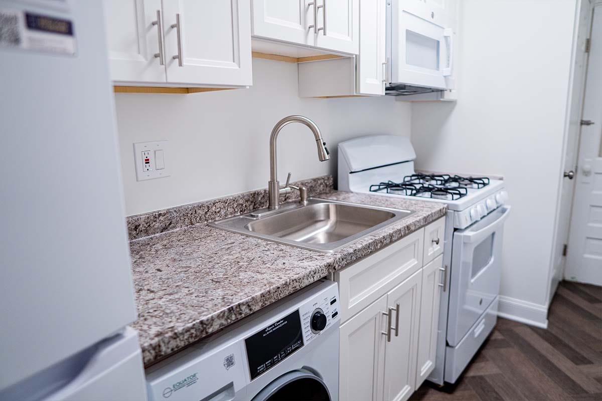 Closeup at new marble countertop and sink installed inside a kitchen located in Washington DC