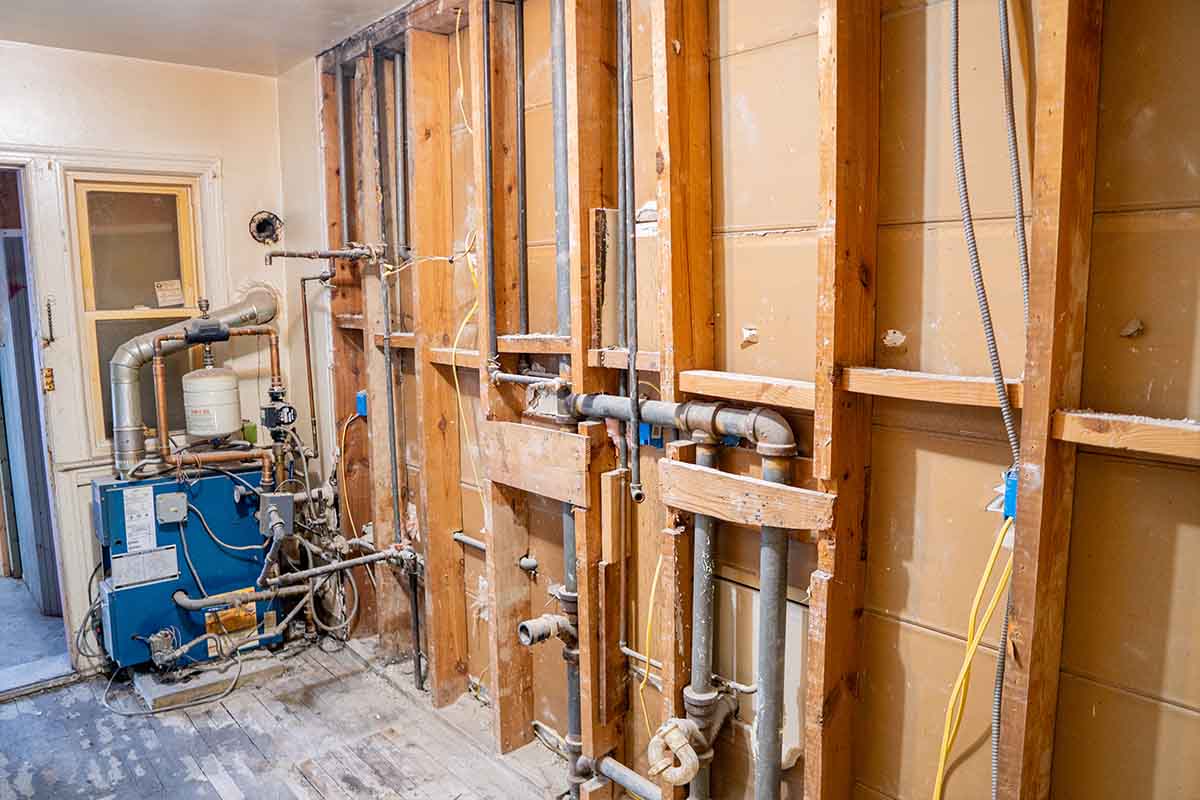 Kitchen inside an apartment in early construction stage