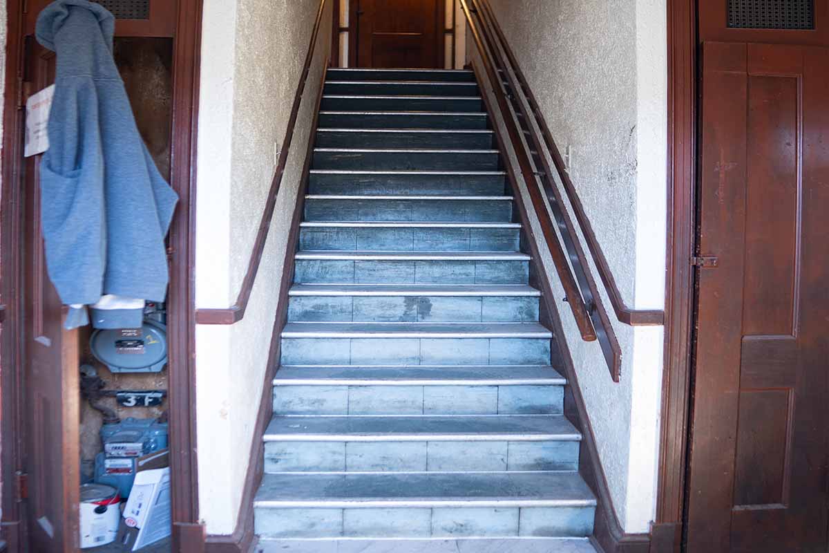 Outdated staircase inside an apartment building in Washington DC