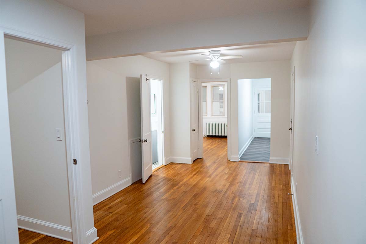 Wide view of a renovated apartment located in Washington DC