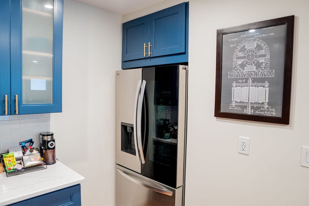 Custom space built in a kitchen for the refrigerator