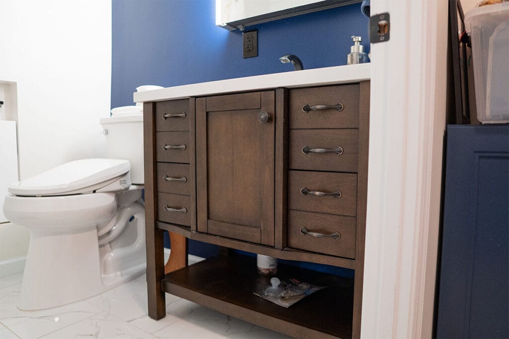 New vanity installed in a Virginia hallway bathroom