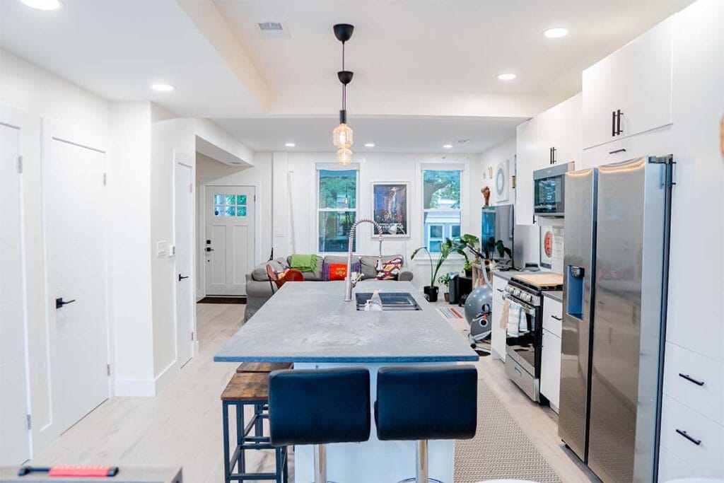 Wide view of a first floor remodeled in DC